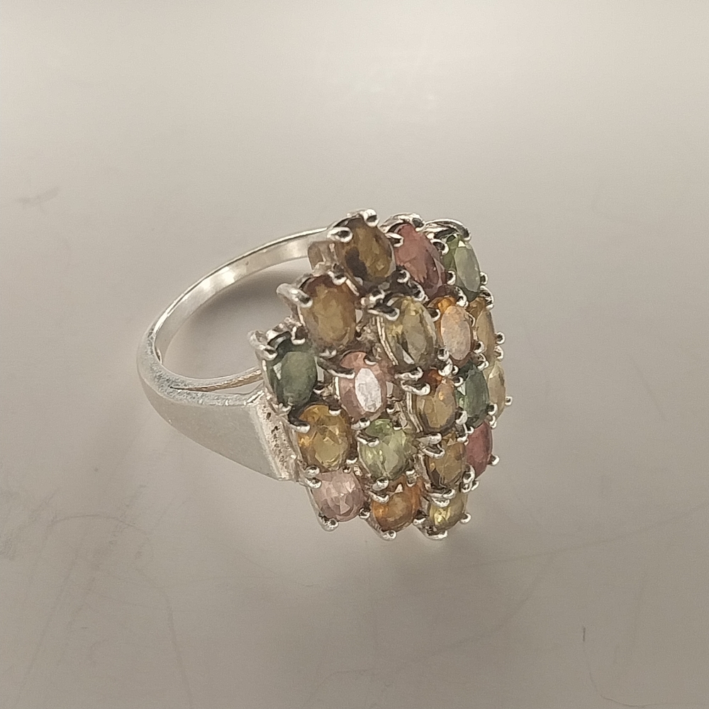 925 Sterling Silver Multi Color Tourmaline Gemstone Ring